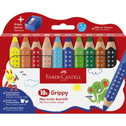Faber-Castell, Grippy Jumbo fargeblyanter 10 stk + 1 blyantspisser