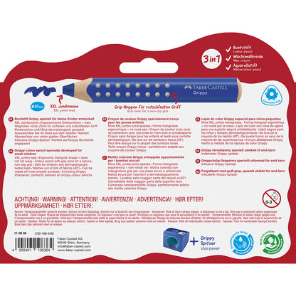 Faber-Castell, Grippy Jumbo fargeblyanter 10 stk + 1 blyantspisser