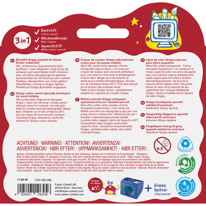 Faber-Castell, Grippy Jumbo fargeblyanter 16 stk + 1 blyantspisser