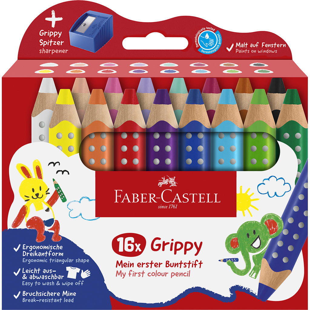 Faber-Castell, Grippy Jumbo fargeblyanter 16 stk + 1 blyantspisser