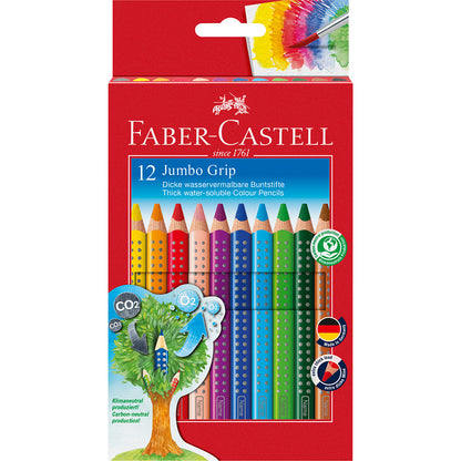 Faber-Castell, 12 stk trekantet Jumbo Grip akvarellfargeblyanter