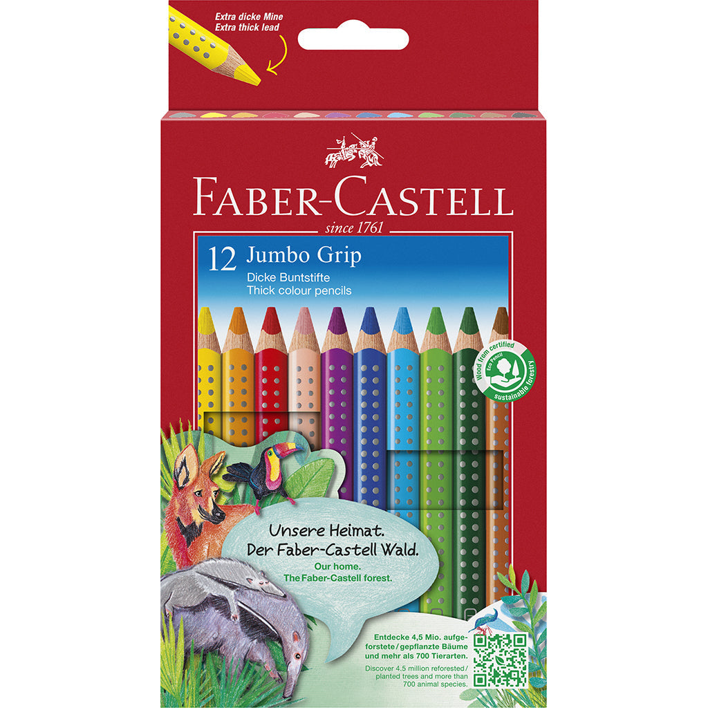 Faber-Castell, 12 stk trekantet Jumbo Grip farveblyanter