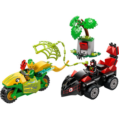 LEGO® Spidey, Spin og Electros jakt i dinosaurkjøretøy