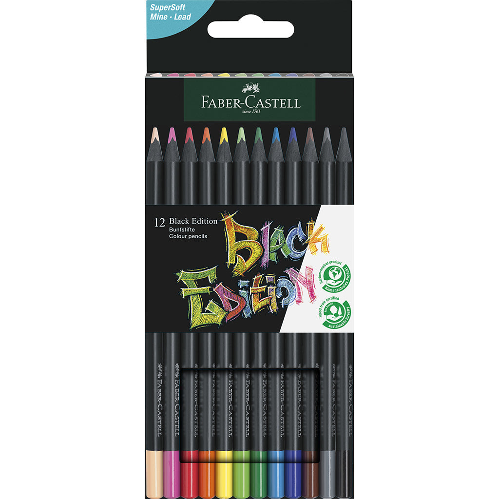 Faber-Castell, Black Edition, 12 stk fargeblyanter - ass. farver