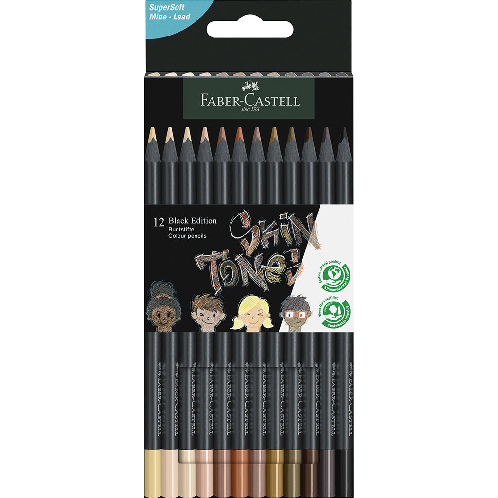 Faber-Castell, Black Edition, 12 stk fargeblyanter - Skintones