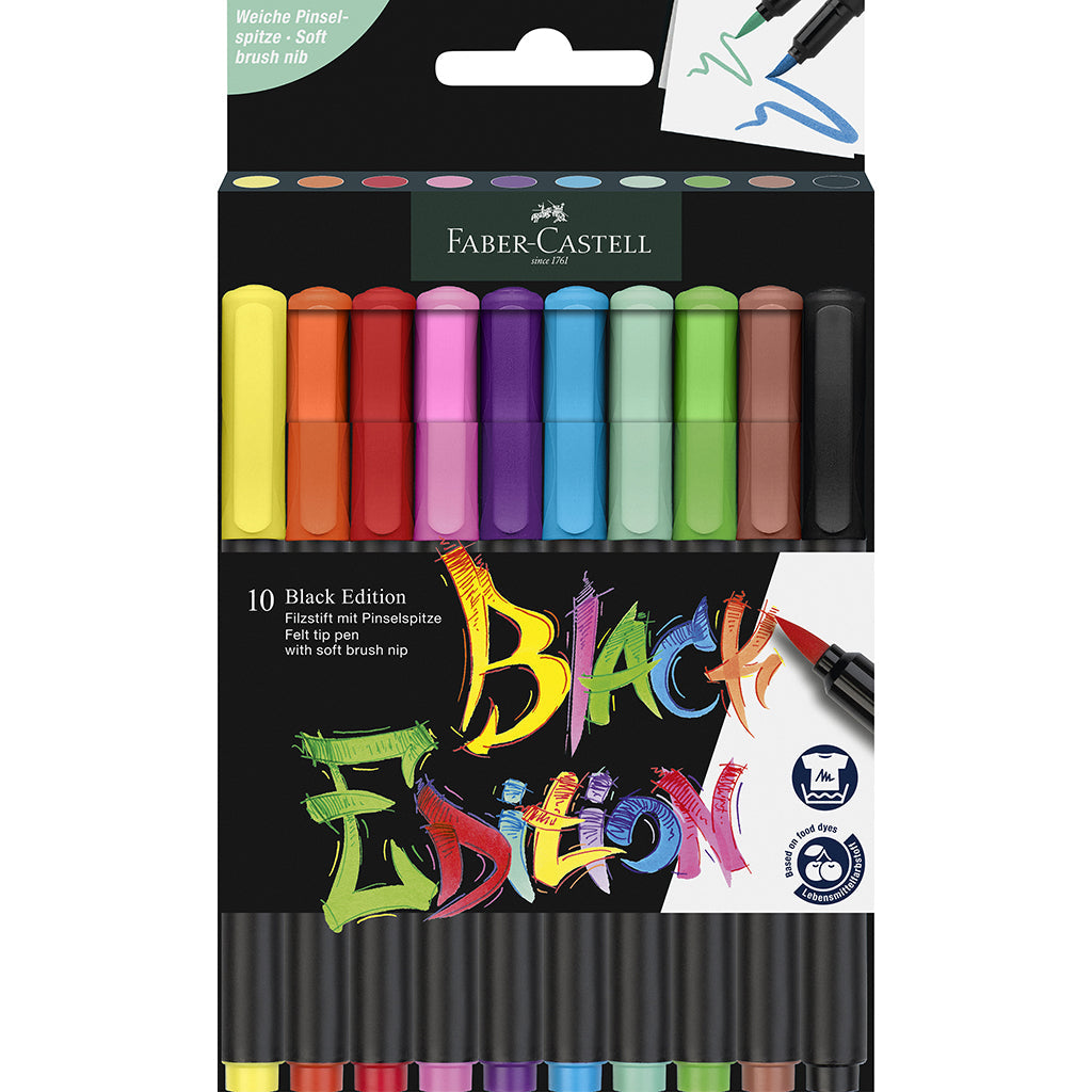 Faber-Castell, Black Edition marker tusjer m. penselspiss, 10 stk