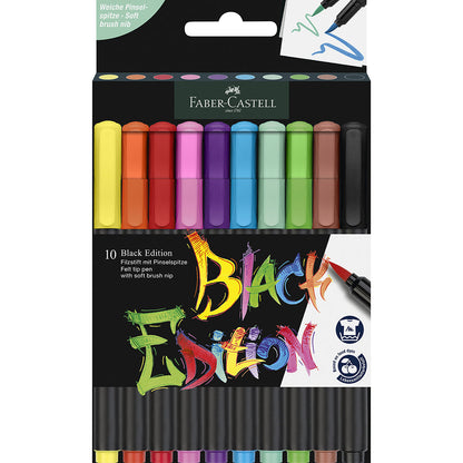 Faber-Castell, Black Edition marker tusjer m. penselspiss, 10 stk