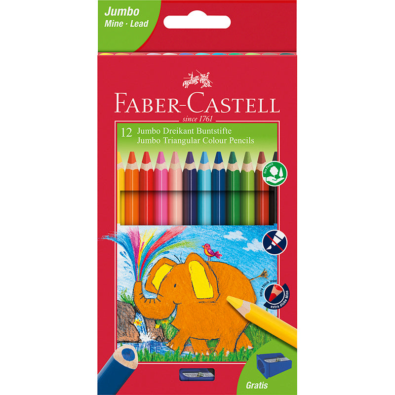 Faber-Castell, 12 stk trekantet Jumbo fargeblyanter m. ekstra bred spiss