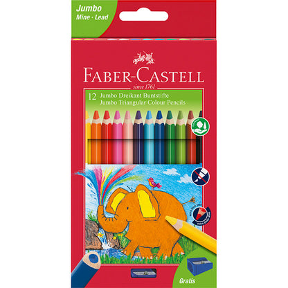 Faber-Castell, 12 stk trekantet Jumbo fargeblyanter m. ekstra bred spiss