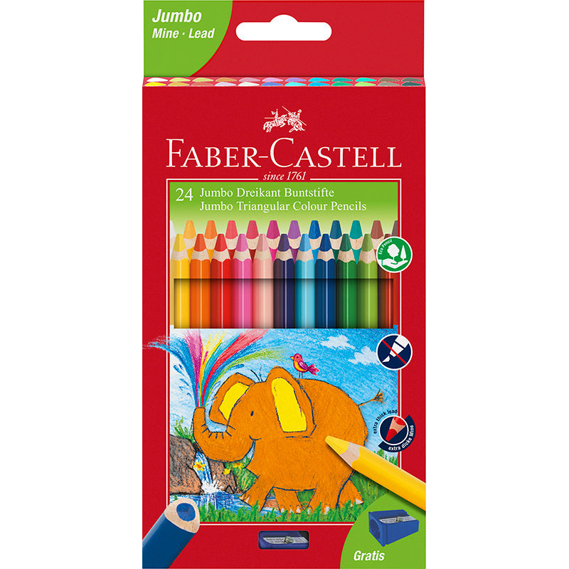 Faber-Castell, 24 stk trekantet Jumbo fargeblyanter m. ekstra bred spiss
