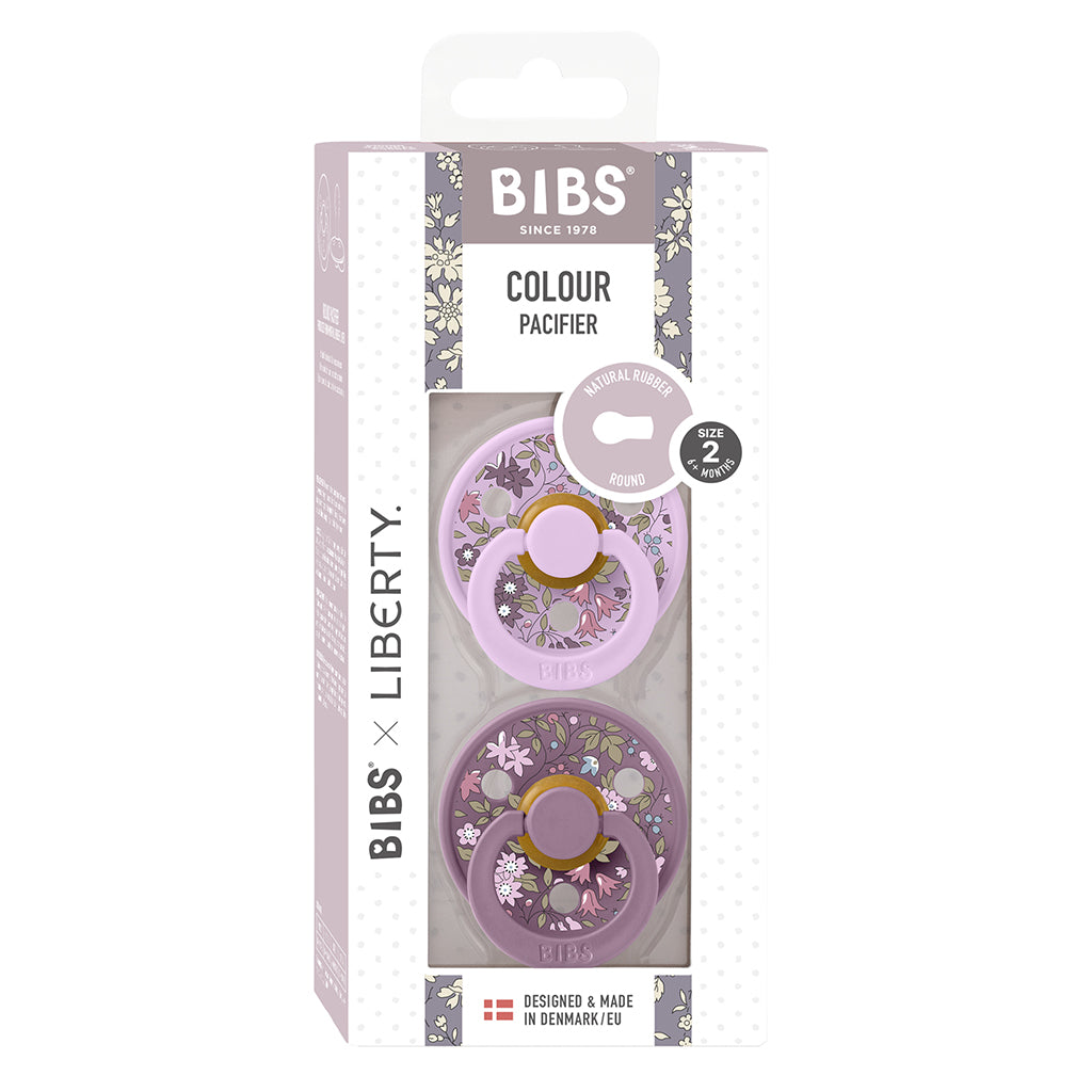 Bibs Liberty, 2-pk Colour, smokker i naturgummi, str. 2 - Chamomile Lawn - Violet Sky Mix