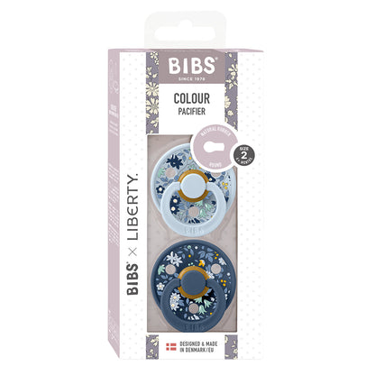 Bibs Liberty, 2-pk Colour, smokker i naturgummi, str. 2 - Chamomile Lawn - Baby Blue Mix