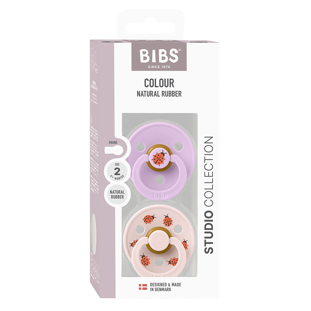 Bibs smokk i naturgummi, 2-pakning, str. 2 - Studio Colour, Ladybug - Violet Sky Mix