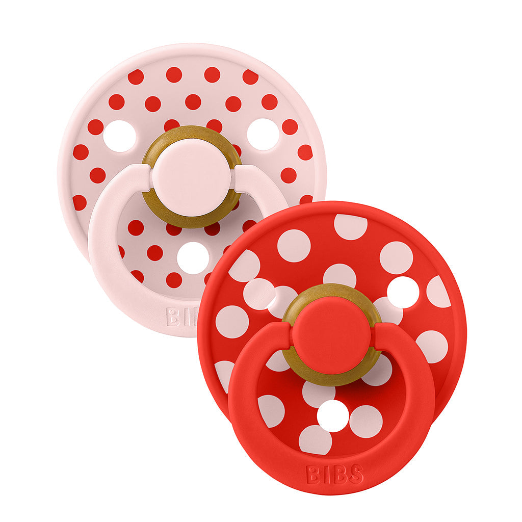 Bibs smokk i naturgummi, 2-pakning, str. 2 - Studio Colour, Polka - Blossom/Candy Apple