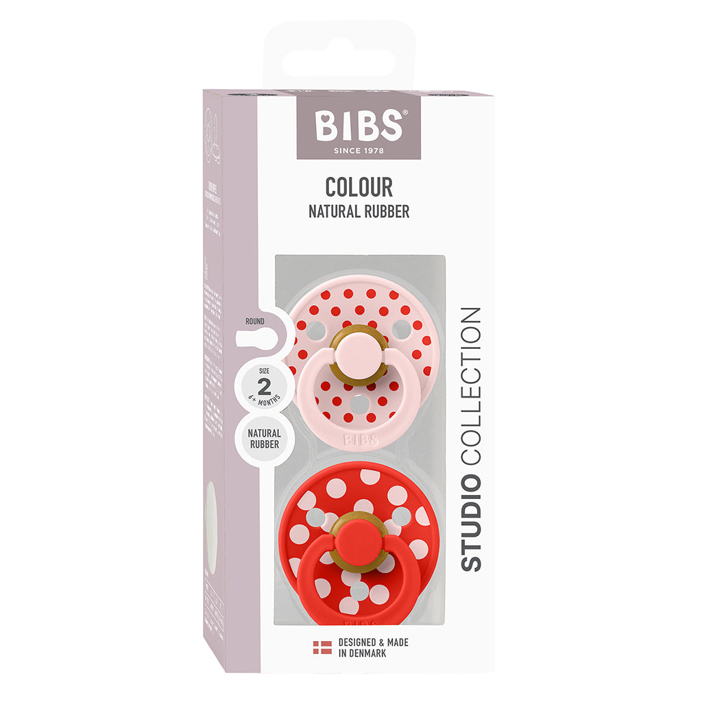 Bibs smokk i naturgummi, 2-pakning, str. 2 - Studio Colour, Polka - Blossom/Candy Apple