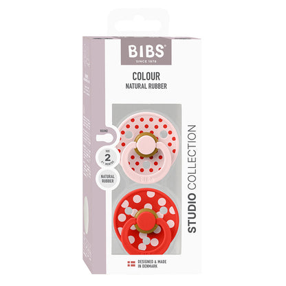 Bibs smokk i naturgummi, 2-pakning, str. 2 - Studio Colour, Polka - Blossom/Candy Apple