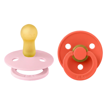 Bibs smokker i naturgummi, str. 2, 2-pakning - Baby Pink/Tango