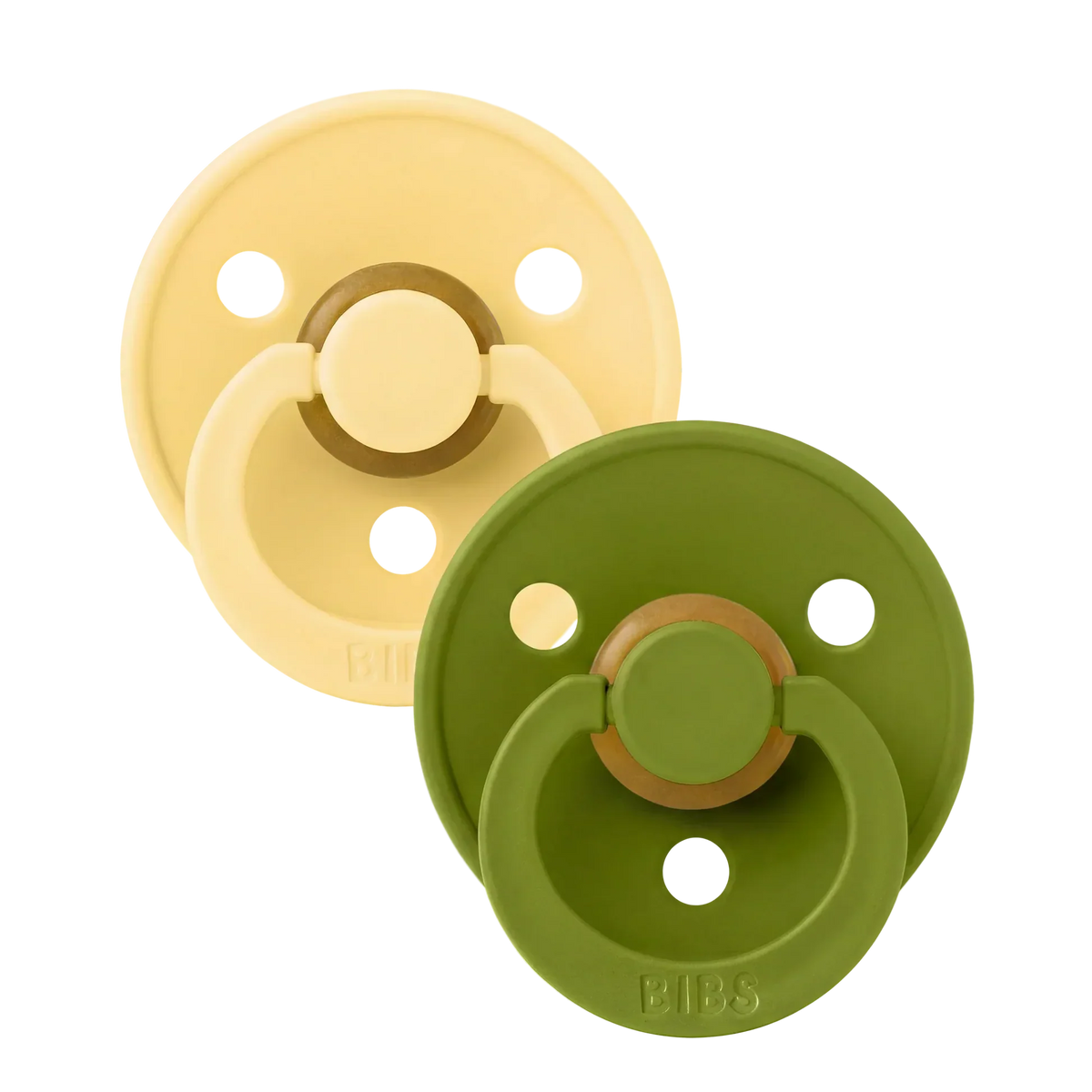 Bibs-sutter i naturgummi, str. 2, 2-pakning – Pale butter/Wasabi