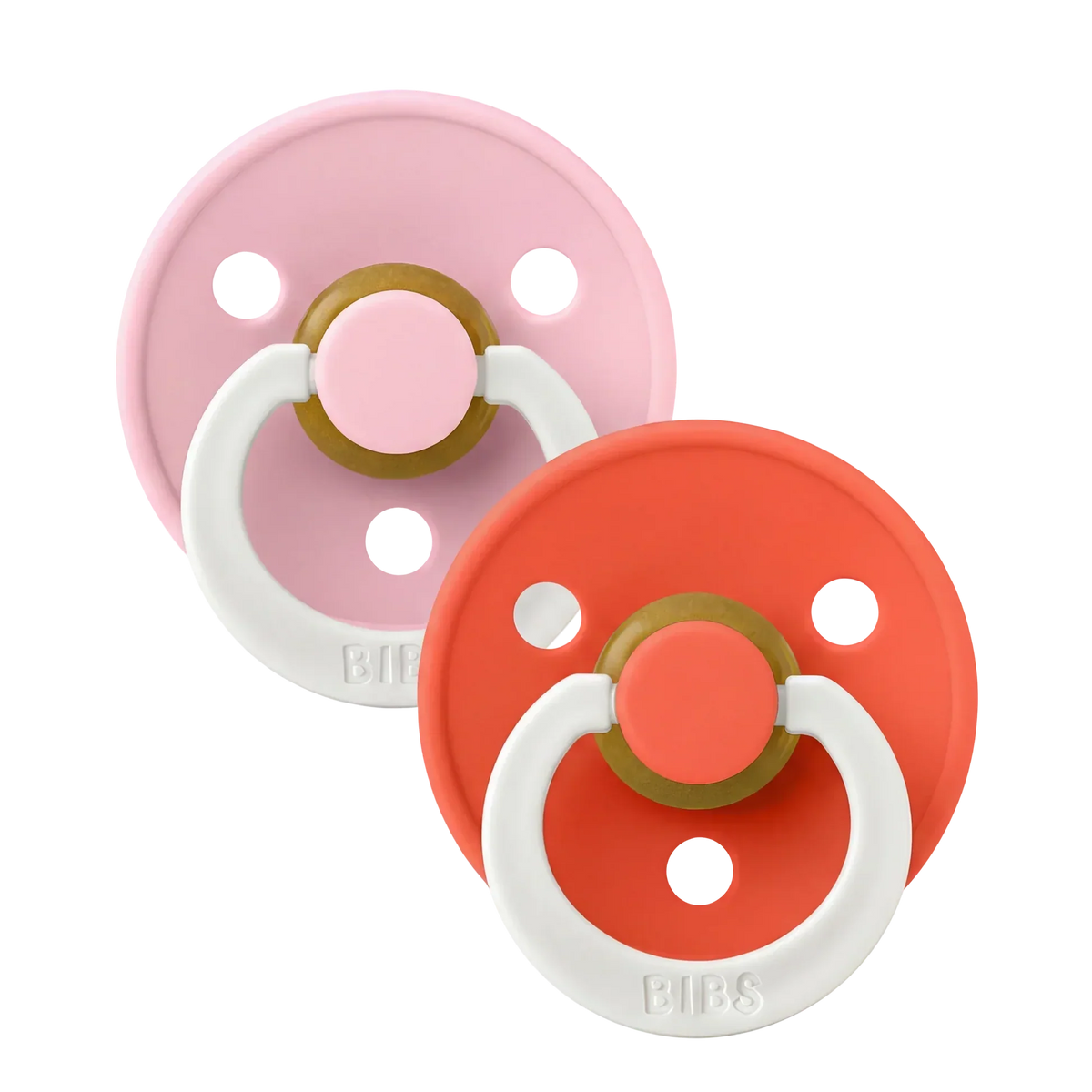Bibs smokker i naturgummi, str. 2, 2-pakning - GLOW Baby Pink/Tango