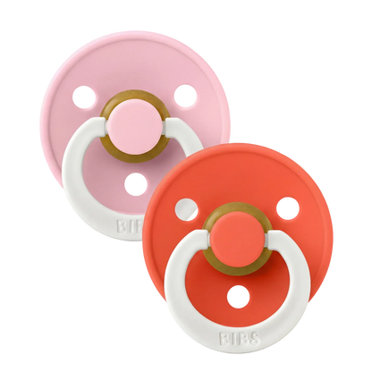 Bibs smokker i naturgummi, str. 2, 2-pakning - GLOW Baby Pink/Tango