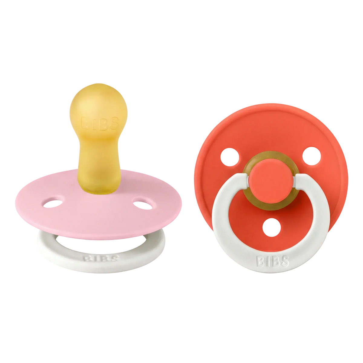 Bibs smokker i naturgummi, str. 2, 2-pakning - GLOW Baby Pink/Tango