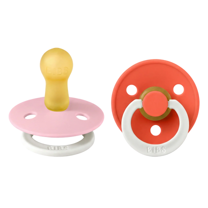 Bibs smokker i naturgummi, str. 2, 2-pakning - GLOW Baby Pink/Tango