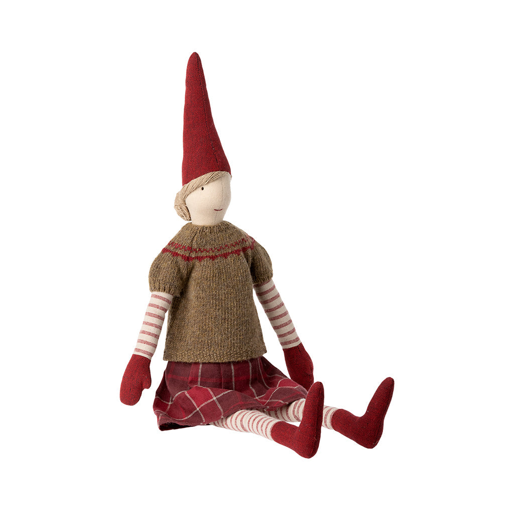 Maileg Maxi nisse, Jente m. rutete skjørt - 61 cm