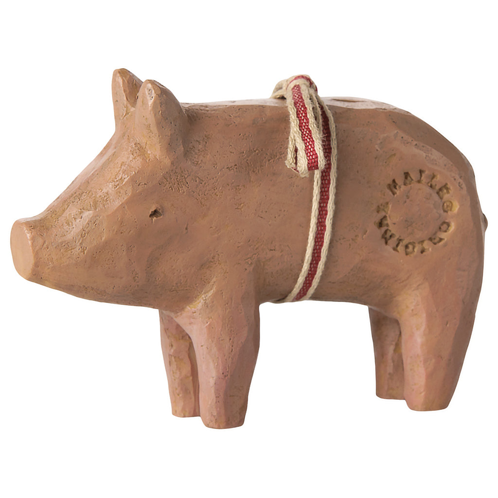 Maileg julepynt, mellomstor gris med bånd