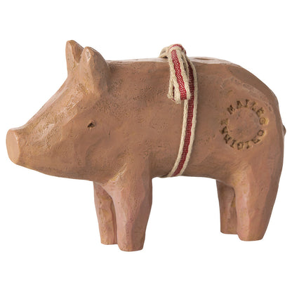 Maileg julepynt, mellomstor gris med bånd