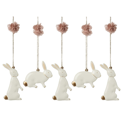 Maileg påskepynt, metallornament – 5 påskeharer