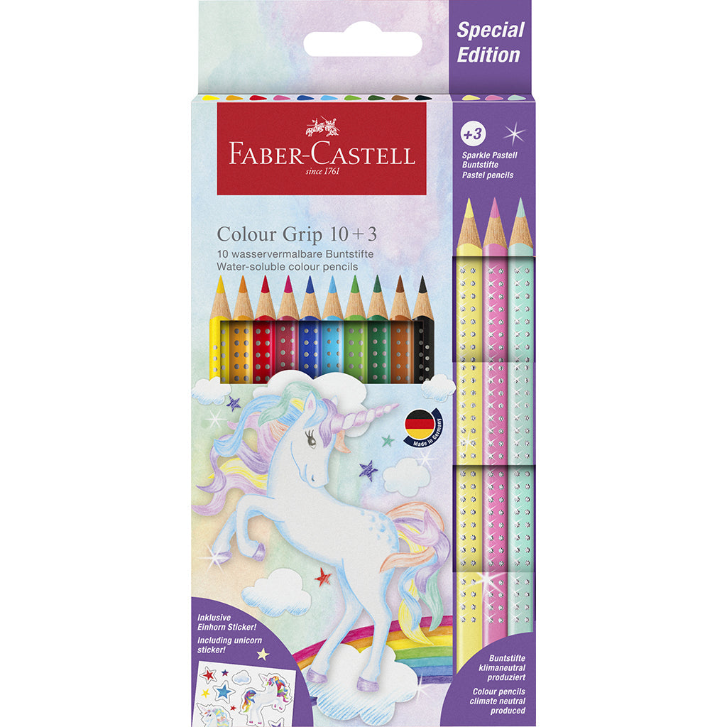 Faber-Castell, 10 +3 Grip Unicorn fargeblyanter, Sparkle