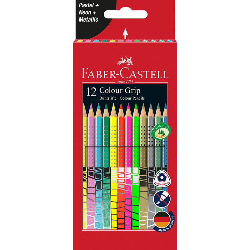 Faber-Castell 12 stk. Grip fargeblyanter pastell, neon, metallic