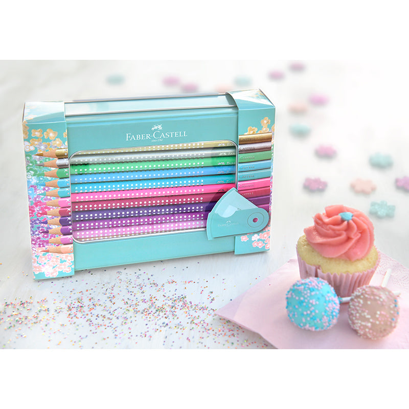Faber-Castell Sparkle, 20 fargeblyanter i eske + spisser