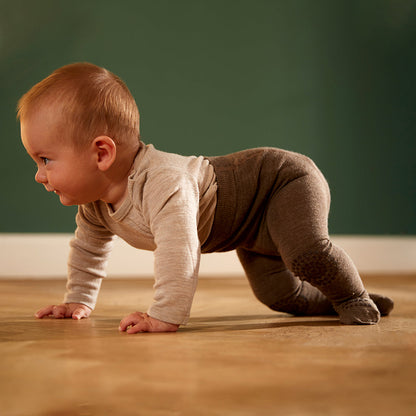 GoBabyGo krabbestrømpebukse med gummiprikker, brown melange - ull