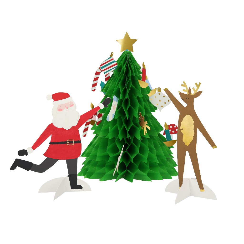 Julekort med festlig honeycomb-juletre