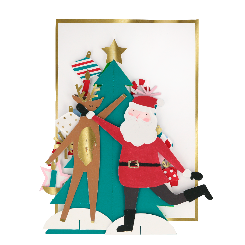 Julekort med festlig honeycomb-juletre