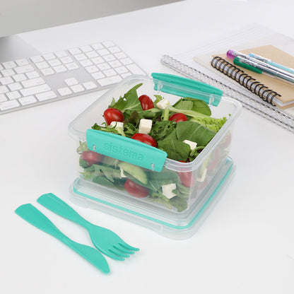 Sistema Lunch plus matboks med 1 rom og bestikk, 1,2L - Minty teal