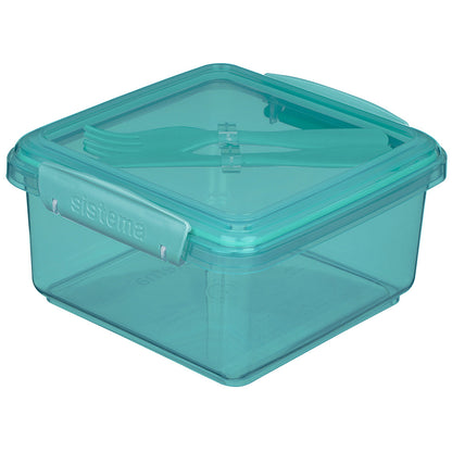 Sistema Lunch plus To Go, matboks med 1 rom og bestikk - Teal stone