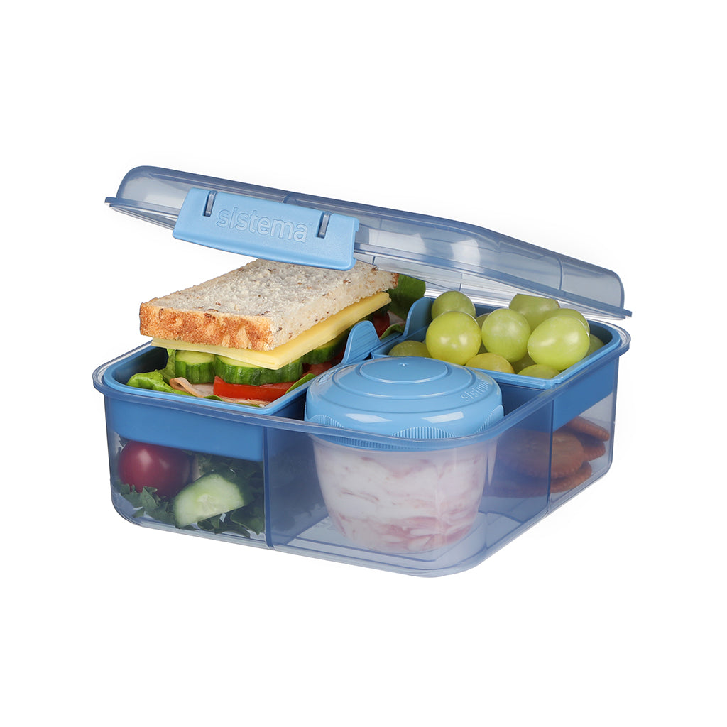 Sistema Bento Cube To Go, matboks med 5 rom og en beholder - Mountain blue