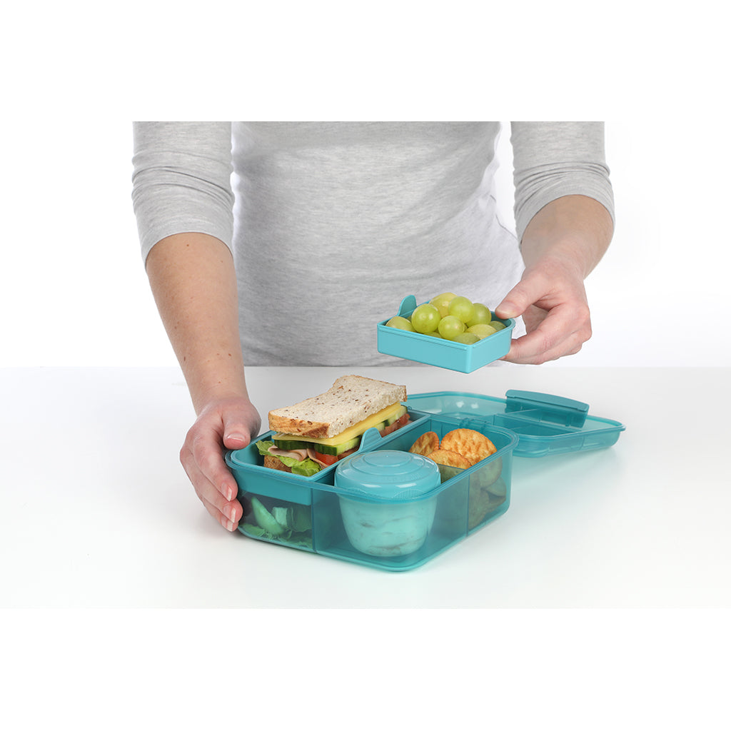 Sistema Bento Cube To Go, matboks med 5 rom og en beholder - Teal stone