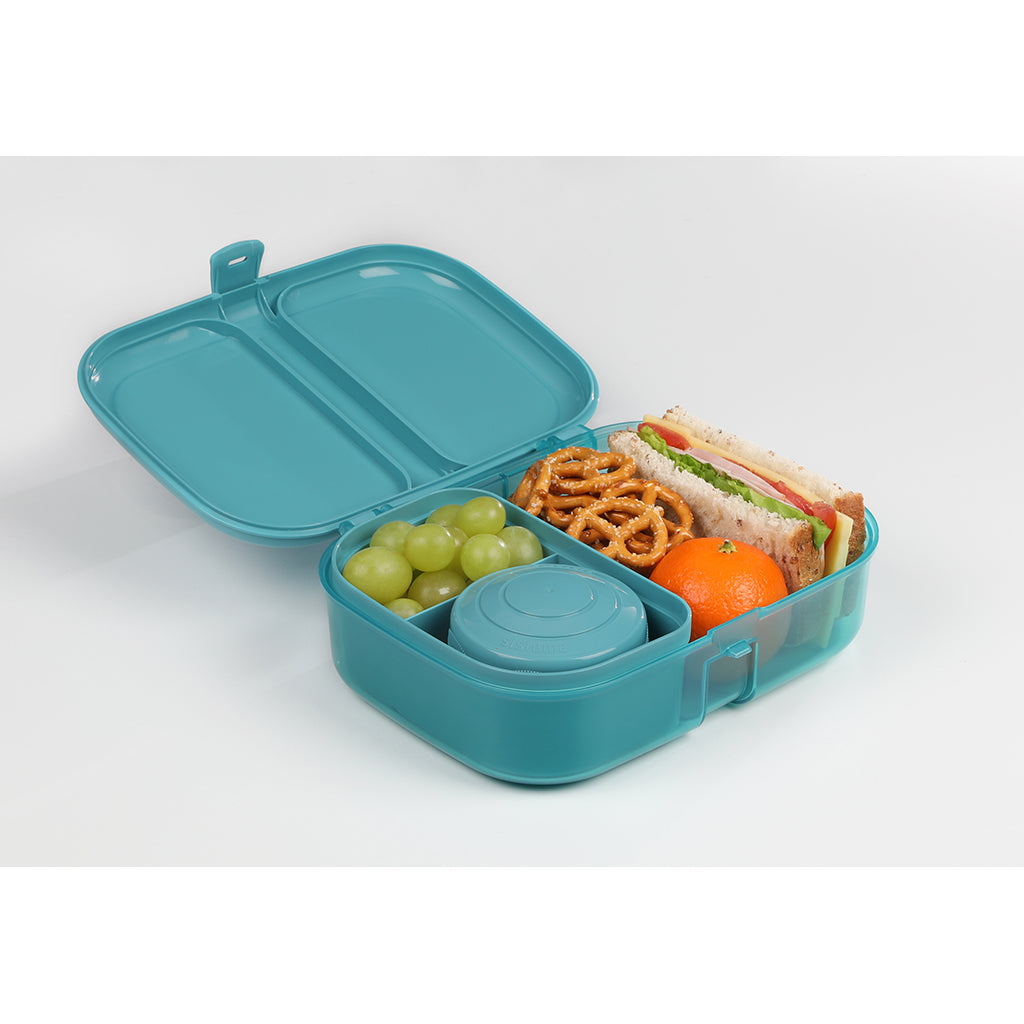 Sistema Bento Cube To Go, matboks med 5 rom og en beholder - Teal stone