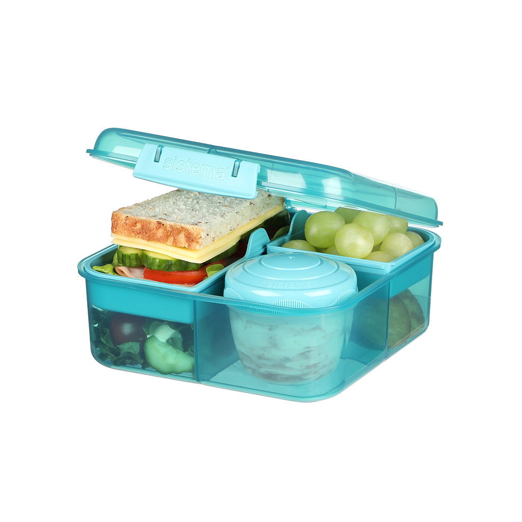 Sistema Bento Cube To Go, matboks med 5 rom og en beholder - Teal stone