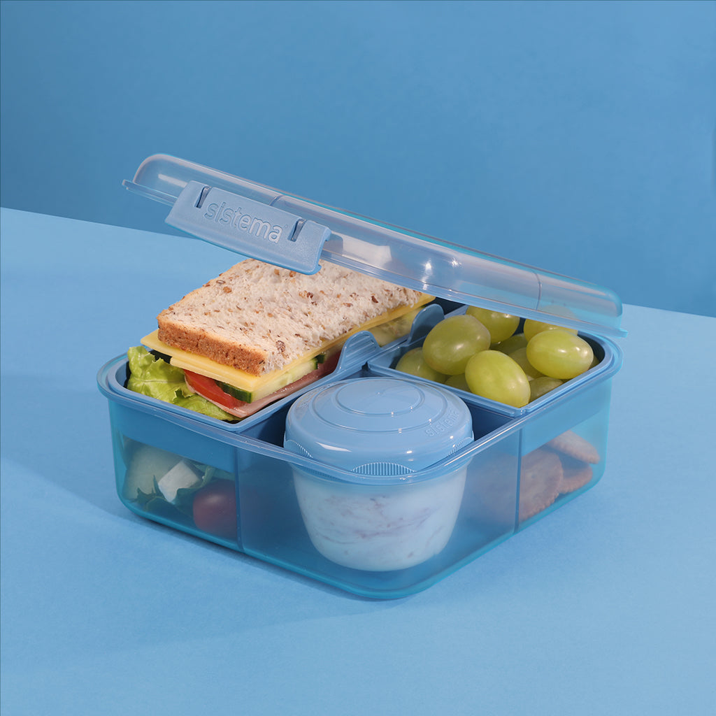 Sistema Bento Cube To Go, matboks med 5 rom og en beholder - Mountain blue