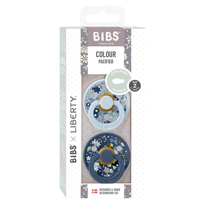 Bibs Liberty, 2-pakning Colour Chamomile Lawne, smokker i naturgummi, str. 2 - Baby Blue Mix