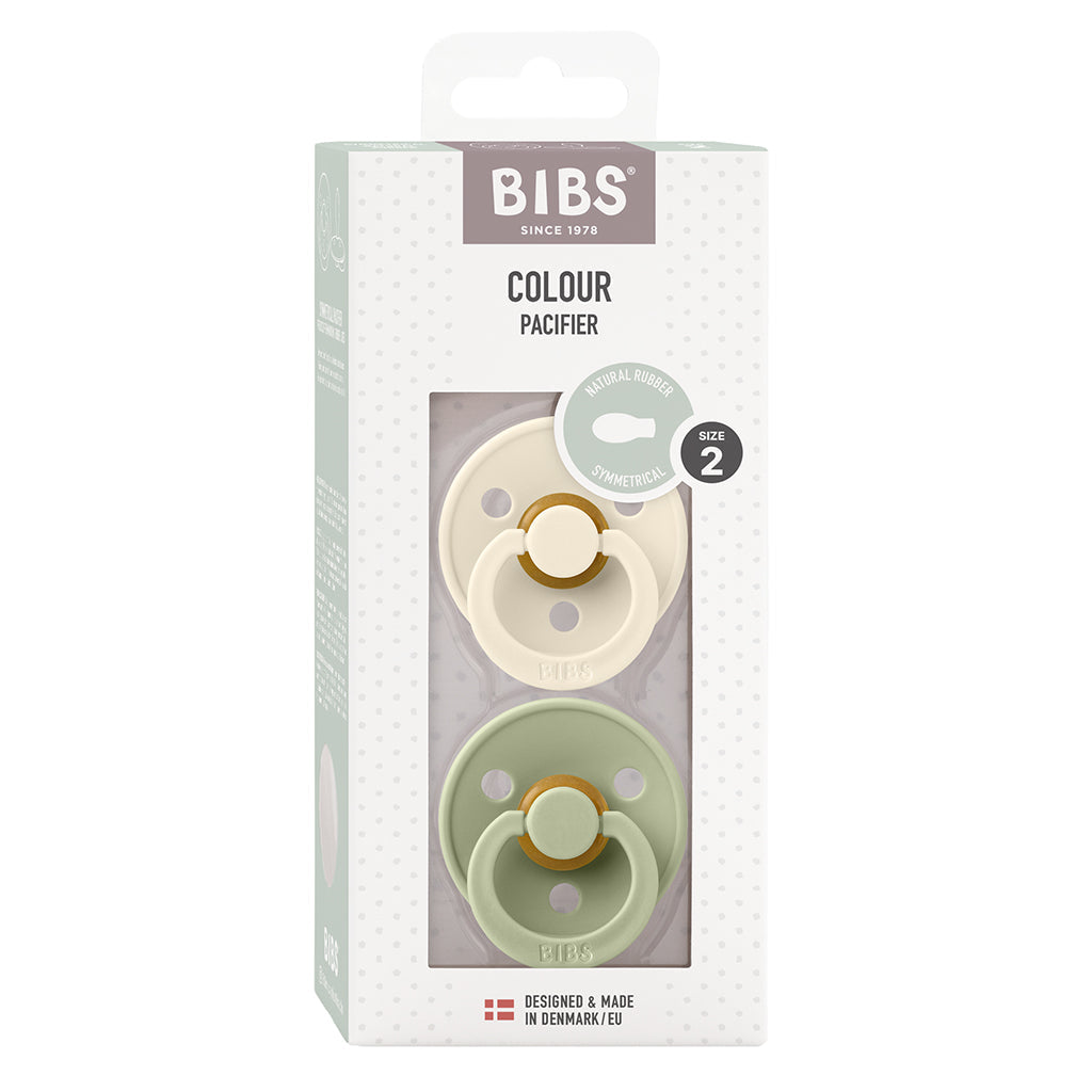 Bibs 2-pk, smokker i naturgummi, str. 2 - Ivory/Sage