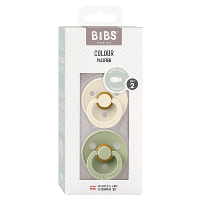 Bibs 2-pk, smokker i naturgummi, str. 2 - Ivory/Sage