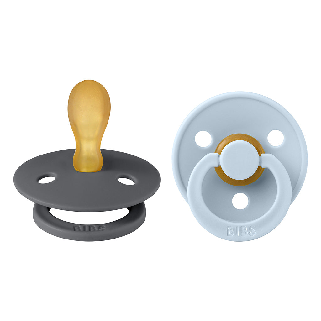 Bibs 2-pk, smokker i naturgummi, str. 2 - Iron/Baby blue