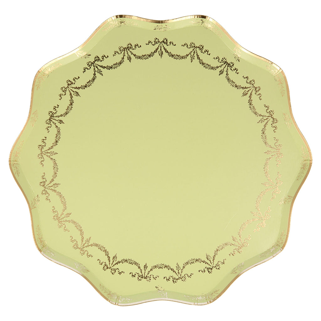 Meri Meri paptallerken, Ladurée Paris, 8 stk. gul med guldfarvet mønster