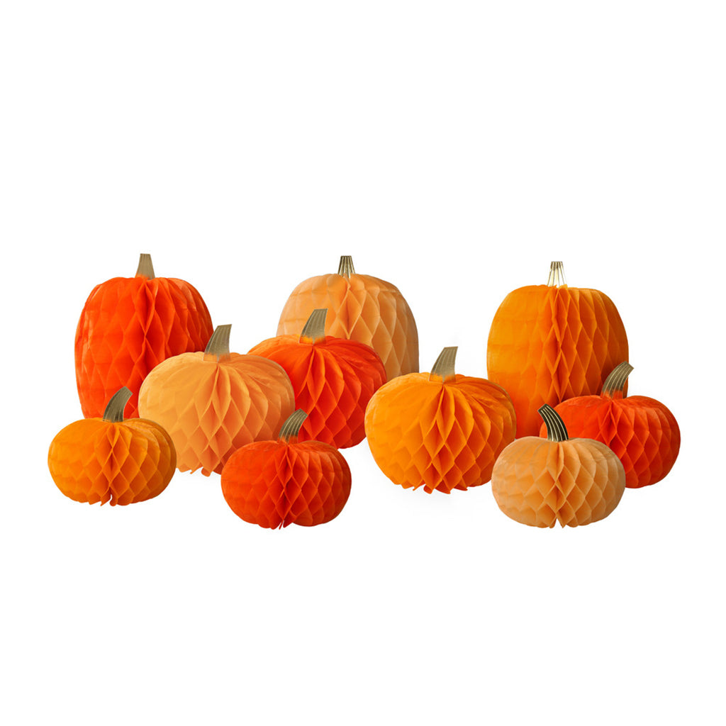 Meri Meri Halloween bordpynt, honeycomb græskar - 10 stk