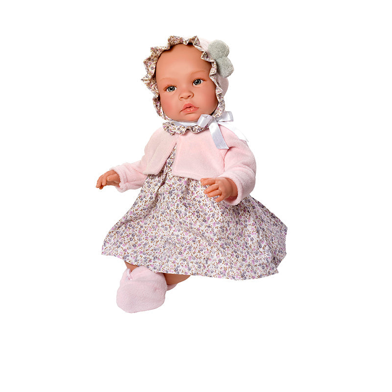 Así Leonora babydukke, 46 cm – Blomstret kjole og lyserosa cardigan